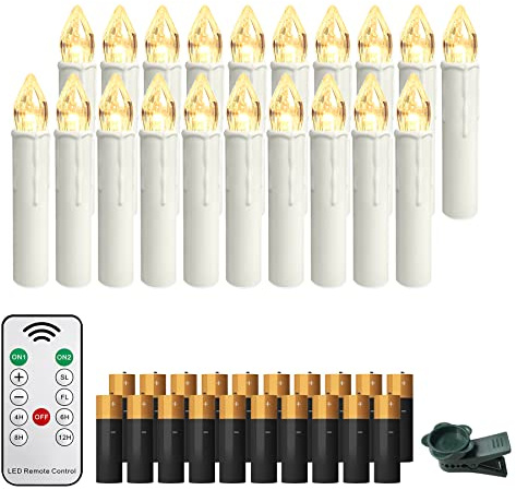 Froadp 20 Mini Candele LED senza Fili per l'albero di Natale con Timer, Telecomando e Clip Candela Bianche Calde Set di Decorazioni per l'albero di Natale Halloween (con Batteria AA)