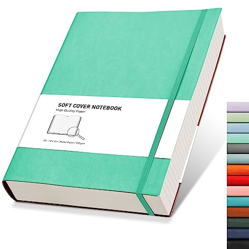 RETTACY B5 Lined Notebook, Leather Softcover Journal, 320 Pages, Mint Green | Notepad for Men Women, 100 GSM Thick Ruled Paper, for School Office Writing - 19 × 25 cm