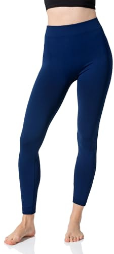 Yenita Lot de 2 leggings thermiques doublés femme avec intérieur en polaire - Legging thermique sans coutures en noir anthracite chiné marron rouge bleu marine,Lot de 2 - Bleu marine,X-LargeXX-Large
