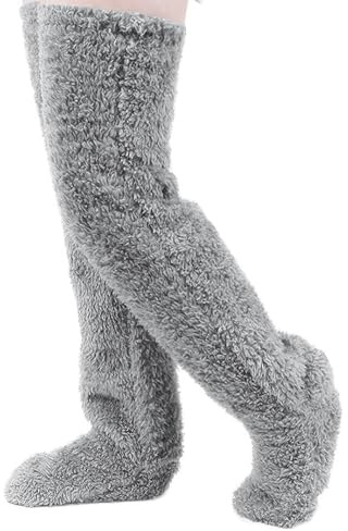 Meanju Chaussettes Overknee En Peluche Moelleuses, Chaussettes Hautes Montantes Femme, Chaussettes Pelucheuses, Jambes Chaussettes Chauffantes, Sommeil Chaudes L'Hiver, Cadeau de Noël
