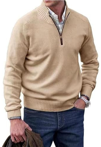 Suéter básico de cachemira con cremallera para hombre, suéter de punto casual de manga larga, suéter de punto sólido