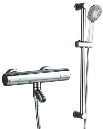 HomeLava Duschsystem mit Thermostat Set, Aufputz Thermostatisches Brausebatterie Duschset Mischbatterie Armatur mit Handbrause Höhenverstellbar Duschthermostat, Chrom