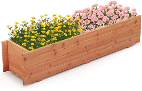 GiantexUK Wooden Garden Planter, Rectangular Raised Bed Flower Pot with 2/4 Drainage Holes, Indoor Outdoor Elevated Planter Boxes Container for Plants Herbs Fruits Vegetables (110x27x26cm, 2 Holes)
