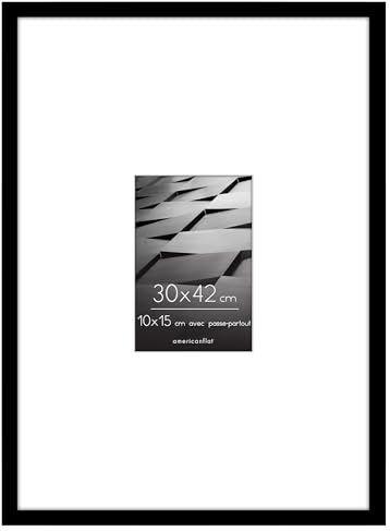 Americanflat Cornice 30x42 cm Nera - Cornice Foto 10x15 cm con Passepartout o 42x30 cm Senza Passepartout - Portafoto con Bordo Sottile in PVC e Pannello Protettivo in Plastica