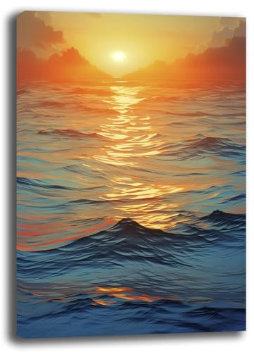Printerland Quadro Moderno Verticale MARE SOle Onde Quadri moderni soggiorno da Parete XXL grande Stampa su tela Canvas Decorazione Murale muro Arredo Camera da letto Cucina Hotel B&B (1, 30x40 cm)