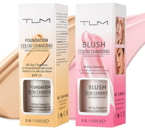 Foundation Color Changing, Rouge och naturligt färgskiftande foundation makeup, fuktgivande concealer justerbar flytande foundation och rouge, felfri, lätt, SPF15