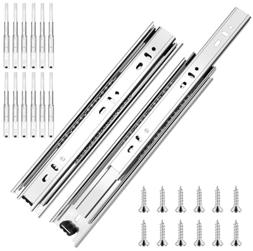 20 inch Ball Bearing Drawer Slides 6 Pairs (12pcs) - 100LB Capacity, Full Extension Side Mount Slides for Kitchen Cabinets, Wardrobes, Office Furniture (Silver 20inch)