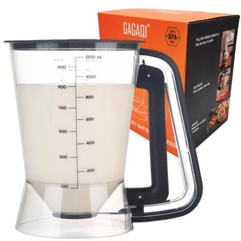 GAGAQI Dispenser per pastella per pancake, 5 tazze con manico robusto, separatore per pancake, cupcake, waffle, muffin, mix di torte e crepe, con manico per schiacciare, strumenti da forno, nero