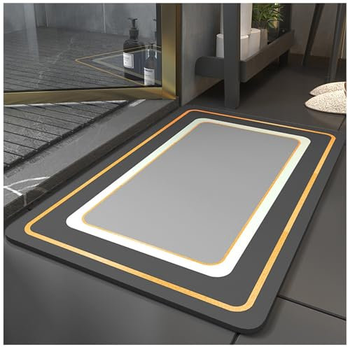 Rutschfeste Kieselgur Badematte, 50,8 x 81,3 cm, saugfähiger Badezimmerteppich mit Gummi-Rückseite, schnell trocknend, Bodenmatte für Badewanne und Duschraum, Grau, 50 x 80 cm