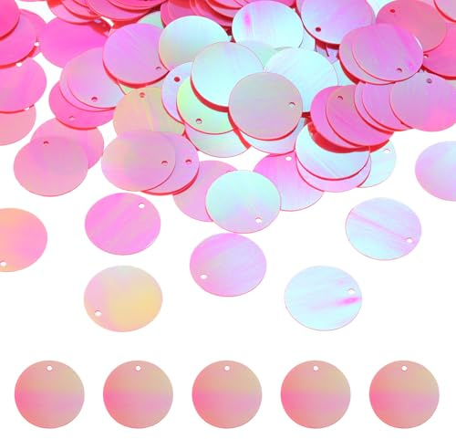 QUARKZMAN 450 Stück Flache Runde Pailletten, 20mm/0,8 Zoll Große Pailletten für Bastelharz Gradient AB Hellrot Lose Pailletten mit Löchern für DIY-Basteln Nähen Stickerei Kleidung