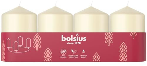 Bolsius Smooth Pillar Candles - Set of 4 -Ivory - 60 x 40 mm - Decorative Candles - Long Burning Time - Unscented - with Natural Plant Wax - Without Palm Oil