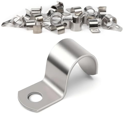 Wjelet 50 pezzi fascetta di fissaggio in metallo, fascette per tubi in acciaio inox V2A, fascette per tubi con foro singolo a U, fascetta di fissaggio in acciaio inox, morsetto per tubi ad alta