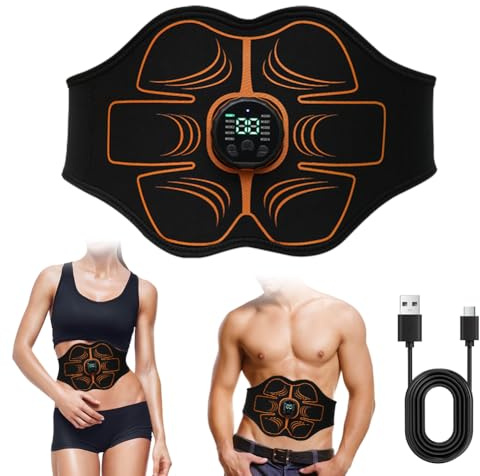Fouvin EMS Appareil d'entraînement électrique pour abdominaux, stimulation musculaire à la maison, 10 modes et 30 intensités, rechargeable par USB, ceinture abdominale pour hommes et femmes