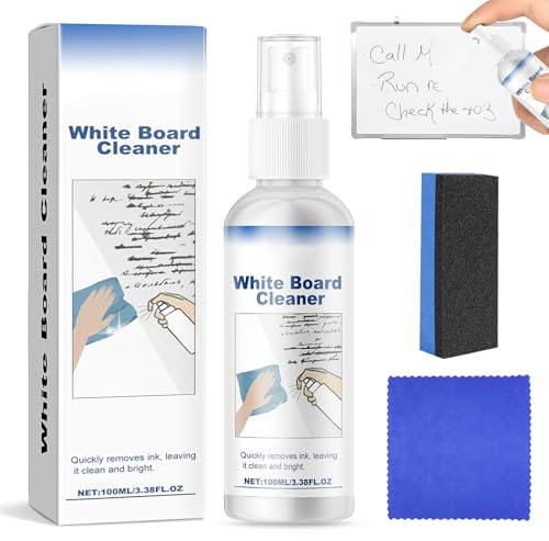 Whiteboard Cleaner, White Board Surface Cleaner Spray Comes with Towel & Sponge Scrubber, Removes Stubborn Marks from Whiteboards, Whiteboard Accessories for Schools, Offices, Classrooms, 100ML