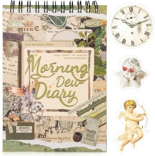 Uideyvi Morning Series Sticker Scrapbooking forniture per diario spazzatura, 25 fogli adesivi Washi e 25 fogli adesivi PET (TZ-010-002)