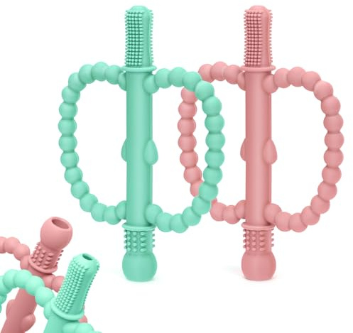 CLDY Mordedor de Mascar para Bebé, 2 Pcs de Cepillo de Dientes para niños, Ayuda para la dentición, Mordedor de Silicona sin BPA, para Estimular y Masajear las encías doloridas, a Partir de 3 Meses