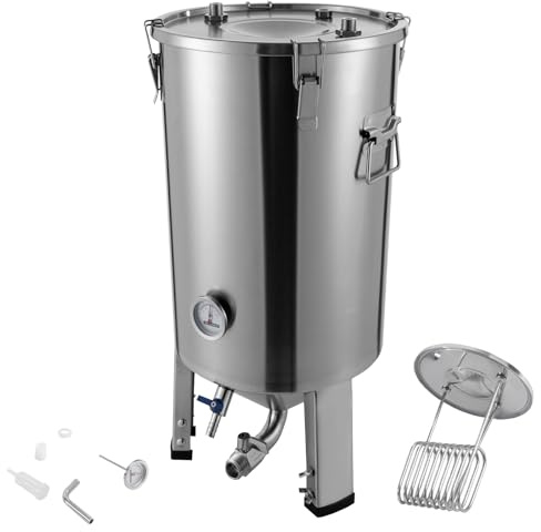 ROGONPDK Serbatoio di fermentazione 32L con radiatore per la produzione domestica, contenitore di fermentazione conico in acciaio inox, fermentatore, serbatoio di fermentazione, tubo di fermentazione