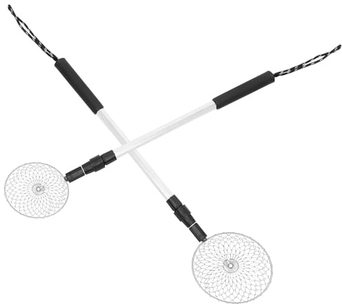 minkissy 2Pcs Stainless Steel Ice Scoop Set with Telescopic Aluminum Handles, Small Large Beach Sand Shovel Sifters for Shell Collecting and Outdoor Sand Sifting
