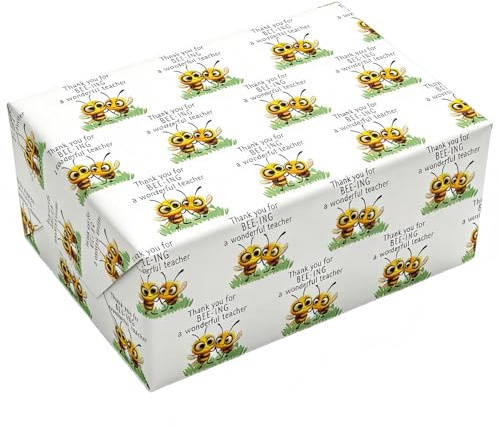 3 Sheets Thank you Teacher Wrapping Paper, Bees Design Greetings Modern Thank you Present Wrap Teachers' Day Giftwrap to the Wonderful Teaching (Teacher)