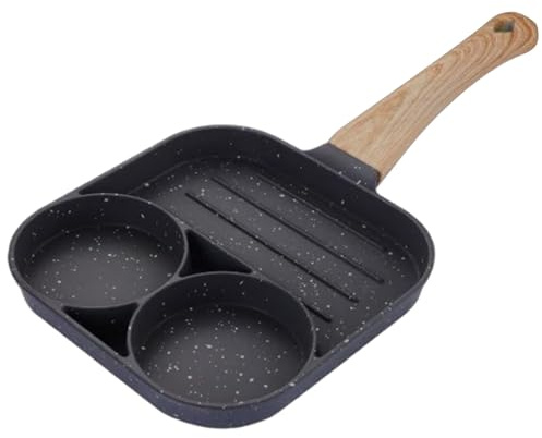 CAKEEYUM uppdelad panna 3-sektion nonstick frukoststekpanna för ägg pannkakor och bacon 20 x 20 cm fyrkantig grillpanna uppdelad, frukost, stekning, stekning, pannkaka