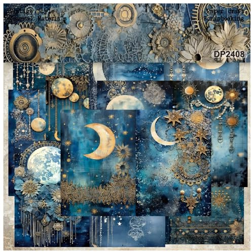 Scrapbooking dekorpapper Cardstock Pappersdyna, blommig 24 ark, 5,7 x 8,3 tum, Moon Prints enkelsidigt mönsterpapper, designs