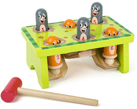 small foot Banc a marteler Tape sur la taupe, certifiée FSC® 100%, jeu robuste en bois, à partir de 18 mois, 11162