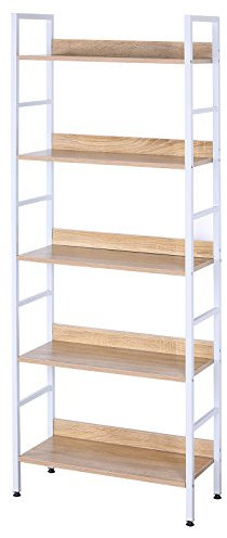 eSituro Standregal Bücherregal Metallregal Küchenregal Treppenregal Leiterregal Stufenregal Aufbewahrungregal 5 Ablagen Metall+MDF 60x27,5x160CM SSTR0023