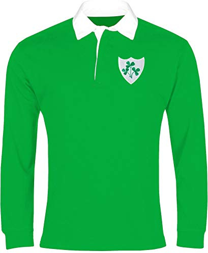 Old School Football Ireland 1970 - Maglietta da Rugby a Maniche Lunghe, con Logo Ricamato, Verde, L
