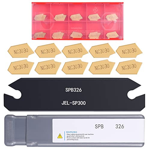 VerRich Lathe Parting Tool,Lathe Cut Off Tool SPB326 with 10pcs GTN-3 NC3030 Carbide Inserts