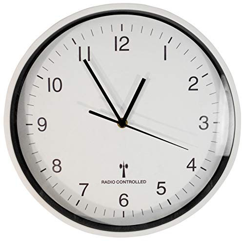 Netagon Large Round White Wall Mounted 25cm Radio Controlled Clock (Auto Updates) (30cm)