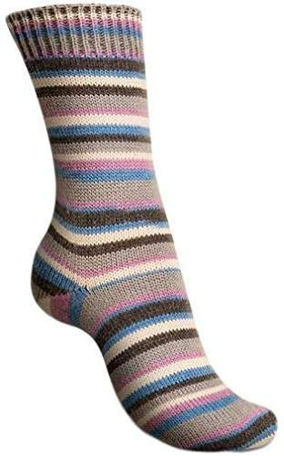Schachenmayr Regia 100 g Design Line by Kaffe Fat – färg: 3864 – lila, blå och grå nyanser, beige och gröna ränder skapar fantastiska ljuseffekter