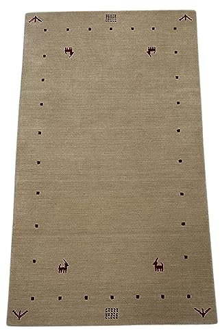 WAWA TEPPICH Alfombra Oriental Gabbeh Hecha a Mano de 100% Lana, Tejido a Mano, 90 x 160 cm, Beige T1