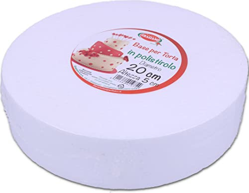 Graziano, Base di Polistirolo per Torte, Dischi Tondi per Basi Torte o Topper Finti, Ottimi da Utilizzare per Feste di Compleanno per Bambini e Matrimoni, Altezza 5 cm e ø 20 cm
