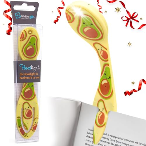 Gifts for Readers & Writers Book Light, Clip On Reading Light for Bed, 2in1 Flexilight & Bookmark, Small & Lightweight with a Soft Glow, 2 Batteries Included, Avocado
