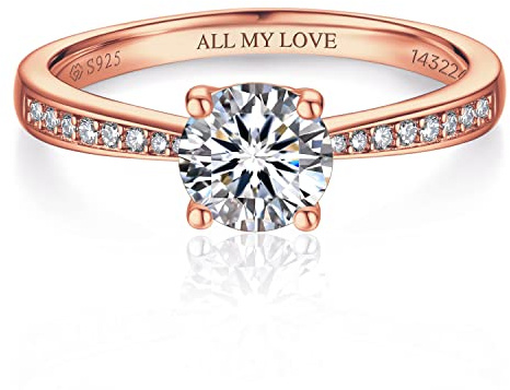 MomentWish Personalized Promise Ring,Moissanite Rings for Women, D Color VVS1 Simulated Diamond Rings for Women Rose Plated Wedding Rings L 1/2