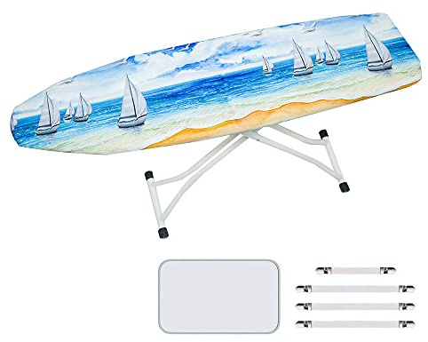 Treer 3D Copriasse da Stiro Grande Universale, Copri ASSE da Stiro Oceanica con Imbottitura in Cotone Spessorato e 4 Fissaggi Elasticizzati, per Ferri da Stiro a Vapore (140x50cm,Barca a Vela)