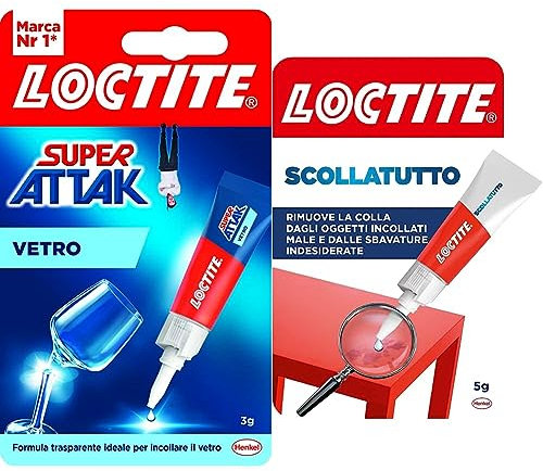 Pacchetto di Loctite Super Attak Vetro, colla per vetro di alta qualità, 1 x 3 g + Loctite Scollatutto, Rimuovi colla in tubetto per tutte le superfici, 1x5g
