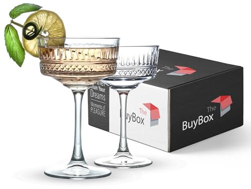 Juego de 2 Copas Vintage Coupé (8,8 oz/260 ml) de Champán, Vino, Martini, Copas de cóctel, Copa de Ginebra y Prosecco, Copas Champagne Cristal