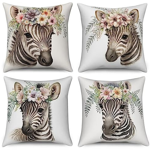 ZANHOG Kissenbezug 65x65cm 4 Stück Zierkissenbezüge Blumentier Kissenbezüge Samt Beidseitiger Druck Kissenhülle mit Vertecktem Reißverschluss für Sofa Stuhl Garten Lounge Kissen