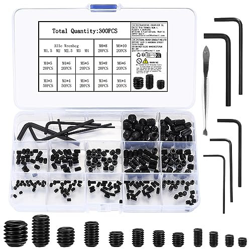 Lot de 300 vis sans tête à six pans creux M3/M4/M5/M6/M8, vis à tête hexagonale pour poignée de porte, poignée de porte, avec clé Allen (M1,5/M2/M2,5/M3/M4)