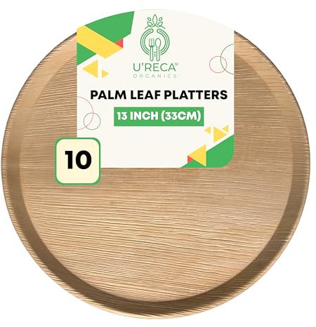 U'reca Organics Eco-Friendly Areca Palm Leaf Round Platters | 13 Flat - Pack of 10 | Best for Cheese Boards, Charcuterie & Elegant Table Settings | Leakproof, Sturdy, Compostable