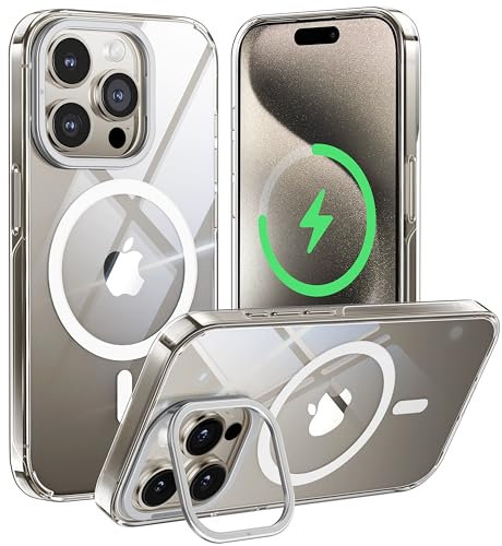 CASEKOO für iPhone 15 Pro Hülle mit Ständer für MagSafe – Die dünnste auf dem Markt [1,2mm Ultradünn Case & TOP Militärschutz 3,66m] Stoßfeste, Kratzfeste, Griffige Handyhülle, Transparent