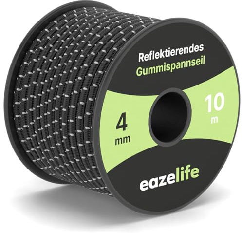 Rubber Cord on Reel - Reflective, Weatherproof, Cut to Size, Highly Elastic, Resilient, Versatile Expander Rope for Trailers, Sailing, Fishing & Outdoor (Black, 4 mm x 10 m)