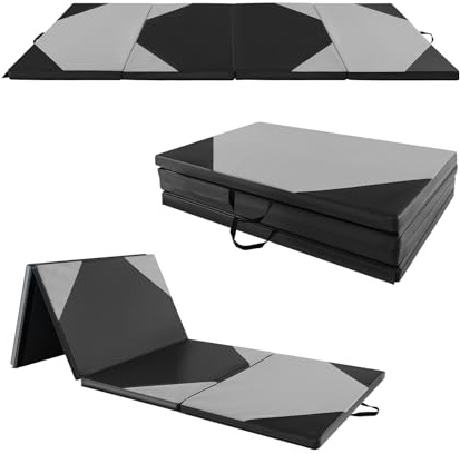 GOPLUS Tapis de Gym Epais 4 Panneaux Pliable, 300x117x5 CM, Fermeture Auto-agrippante Combinaisonable, Tapis de Fitness en PU Antidérapant avec Poignée de Transport, pour Yoga, Arts Martiaux, Aérobic