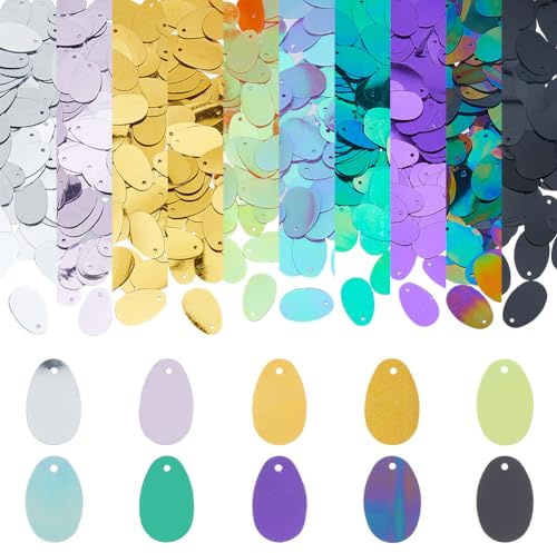 DICOSMETIC 800 pezzi di Paillettes Ovali PVC per Ricamo, 10 Colori, Foro: 1.3mm