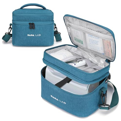 DADA LAB Medikamententasche für Inhalationsgeräte wie Pari Boy, Medisana & Omron – Wasserabweisende Erste Hilfe Tasche für Inhalator Zubehör, Medikamente, Tragbar für Reisen, Büro & Zuhause (Blau)