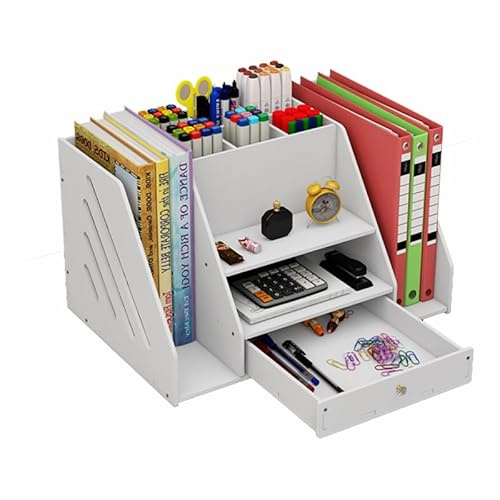Kaishuai Bureau Organisateur,avec Porte Documents,organisateur blanc,rangement avec tiroir,Rangement avec Tiroir 6 Porte Stylos,Bureau à Domicile Organiseurs et distributeurs (B07-H)