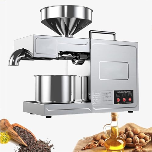 Pressa per Olio Automatica 820 W | Frantoio per Olio Manuale | Macchina per L'estrazione Dell'olio a Caldo/Freddo | Semi Di Lino Arachidi Sesamo | 3-6 KG/H| Acciaio Inossidabile