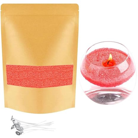 TUMYBCC Kit per Candela di Sabbia, 10 Colori granuli di Cera per Candele con 5 stoppini, in Polvere di Perle a Pearled Pearls Sand Wax Candle perlate Decorative (100g Rosso)