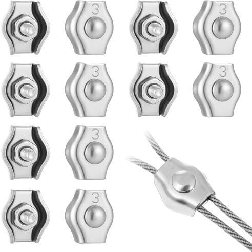 Giantree 12 Stück M3 Drahtseilklemme, 304 Edelstahl Seilklemme Set, Kabelklemmen Drahtseil Clips Klemme für Drahtseil Stahlseil Wäscheleinenspanner Markise Fixiert